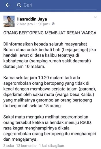 Isu Begal Bertopeng Beredar di Medsos Buat Resah Warga Butur Tidak Benar