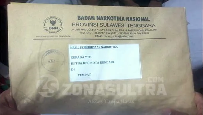 Dokumen hasil tes narkoba pasangan calon walikota Kendari yang tersegel.