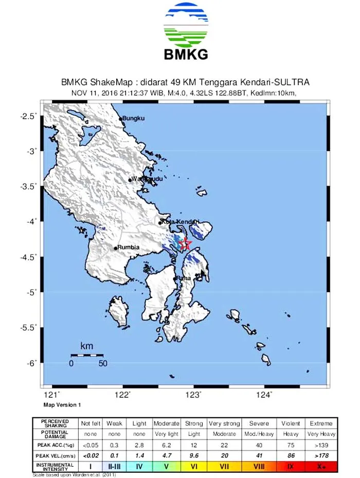 Peta tingkat guncangan (shake map) BMKG
