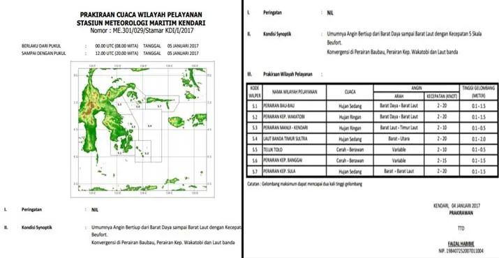 Prakiraan cuaca wilayah pelayanan stasiun meteorologi maritim kendari