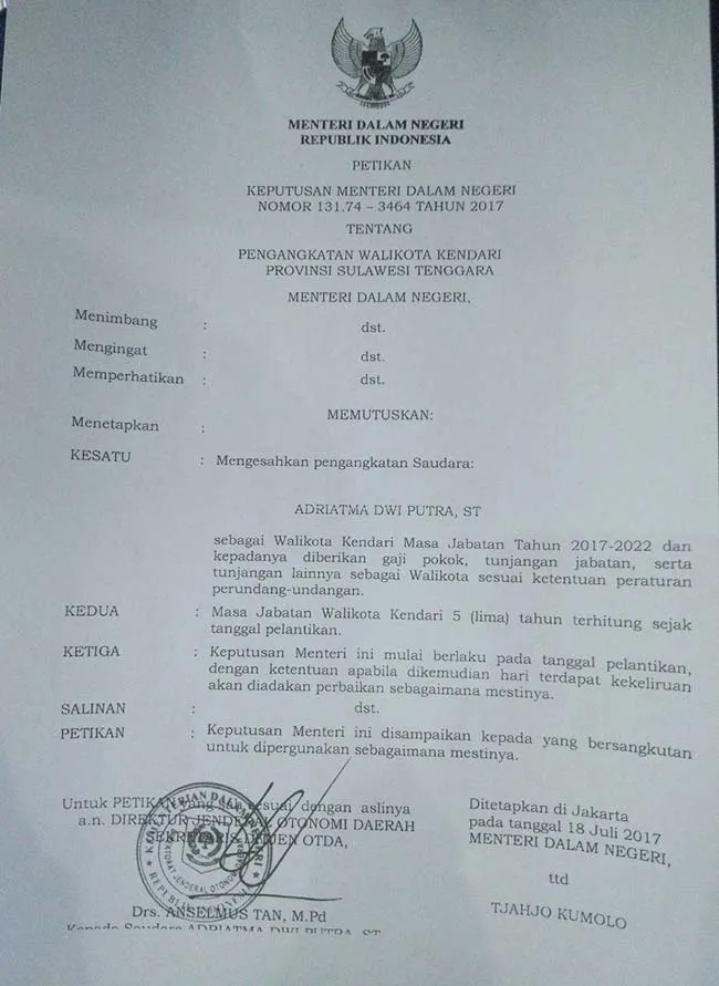 SK Pelantikan ADP-SUL