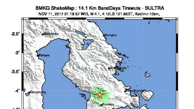 Gempabumi 4,1 SR Guncang Kolaka Timur