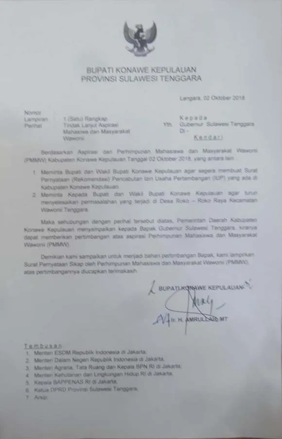 Tolak Tambang, Bupati dan Masyarakat Konkep Surati Pemprov Sultra