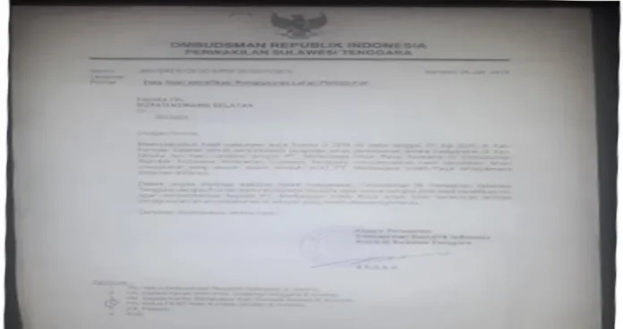 surat_ombusdman_ri Usai Terima Surat dari Ombudsman RI, DPRD Konsel Larang PT Merbau Beroperasi di Dua Kecamatan