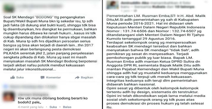 Isu SK Bodong Bupati Muna yang beredar luas di media sosial. (Sumber: facebook.com)