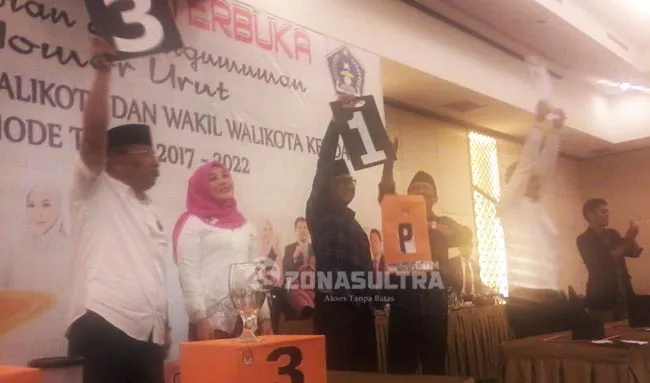 pencabutan_no-urut 3 Paslon Walikota Kendari Resmi Pegang Nomor Urut