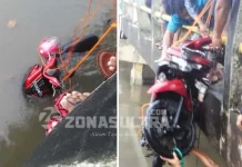 Melaju Dengan Kecepatan Tinggi, Motor Jatuh ke Kali Melaju Dengan Kecepatan Tinggi, Motor Jatuh ke Kali