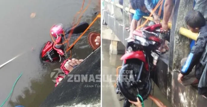 Melaju Dengan Kecepatan Tinggi, Motor Jatuh ke Kali