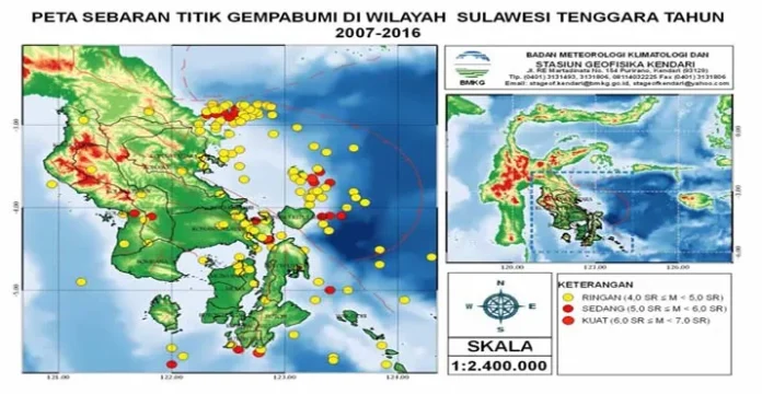 Ini Sebaran Titik Pusat Gempa di Sultra