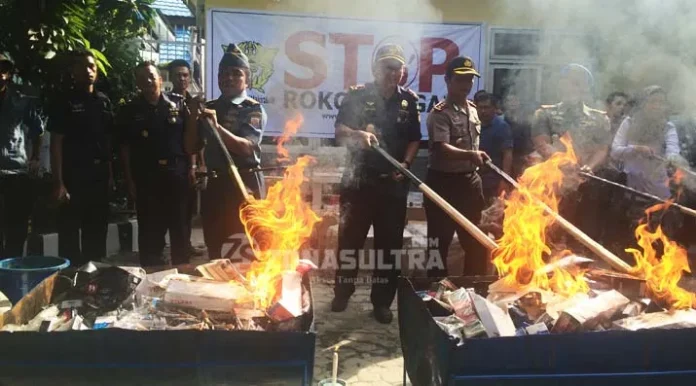 Bea Cukai Kendari, Musnahkan Ribuan Batang Rokok Illegal