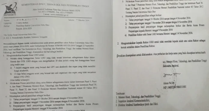 Bakal Calon Rektor UHO Protes Jadwal Pilrek Terbaru