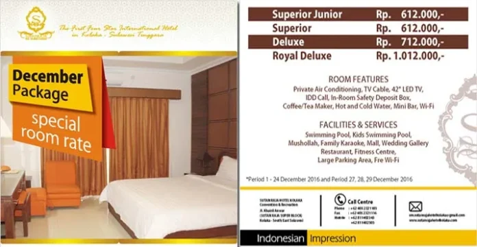 Sambut Desember, Hotel Sutan Raja Kolaka Promo Kamar Murah