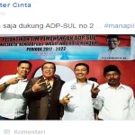 Walikota Kendari Dilapor Ke Panwaslih Dugaan Pelanggaran - Foto yang diposting akun Dokter Cinta di Grup Facebook Sultra Watch. Dalam foto tersebut Walikota Kendari Asrun menunjukkan dukungan terhadap pasangan calon walikota Kendari no. urut 2.