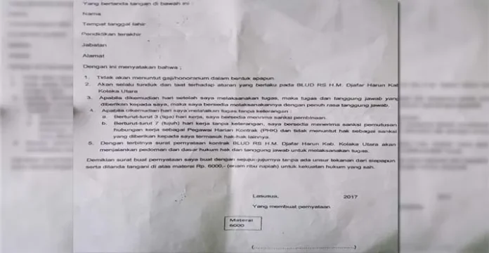 Diberi Surat Pernyataan Sepihak, Puluhan Honorer RSUD Kolut Mogok Kerja