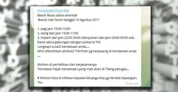 Operasi Zebra yang Beredar di Sosmed Hoax