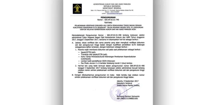 CPNS - Kartu registrasi bagi lulusan S1 dan kartu antrian bagi lulusan SLTA dan D3 Calon Pegawai Negeri Sipil (CPNS) Kementerian Hukum dan Hak Asasi Manusia (Kemenkum dan HAM) tidak berlaku lagi. (Istimewa)