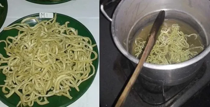 MIE INSTAN – Produk mie instan yang dihasilkan oleh Peneliti di Universitas Halu Oleo (UHO) Darpy. Bahan dasarnya dari kombinasi tepung terigu, tepung ubi kayu, dan daun kelor. (Foto: Istimewa)