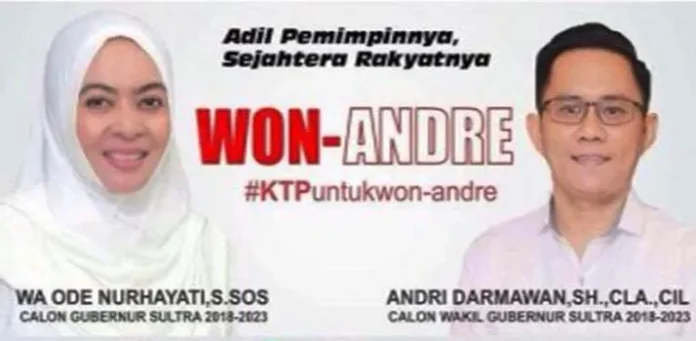 Pasangan bakal calon (balon) gubernur perseorangan/independen Wa Ode Nurhayati – Andre Darmawan