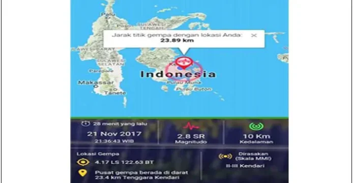 Gempabumi 2,8 SR di Moramo, Guncangannya Terasa di Kendari