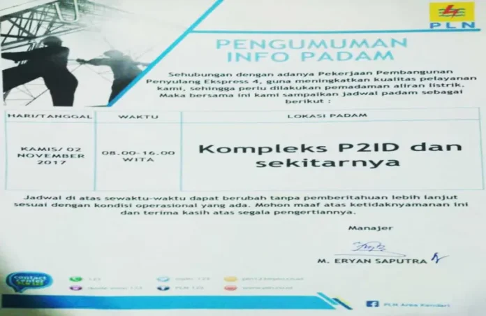 PLN Kendari Lakukan Pemadaman Lagi, Ini Lokasinya