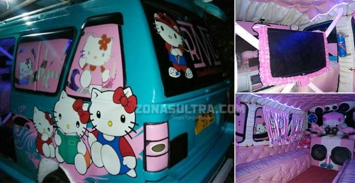 Intip Kerennya Angkot Bernuansa Hello Kitty di Kendari