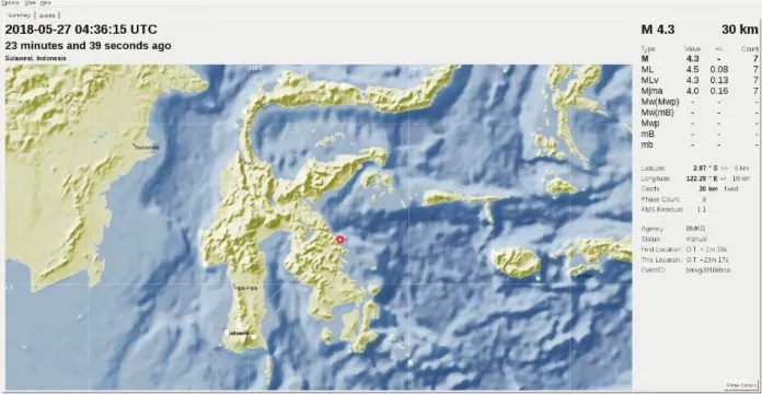Gempa 4.3 SR Guncang Wilayah Morowali Minggu Siang