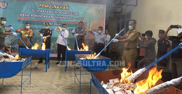 Bea dan Cukai Kendari Musnahkan Tiga Juta Batang Rokok Ilegal