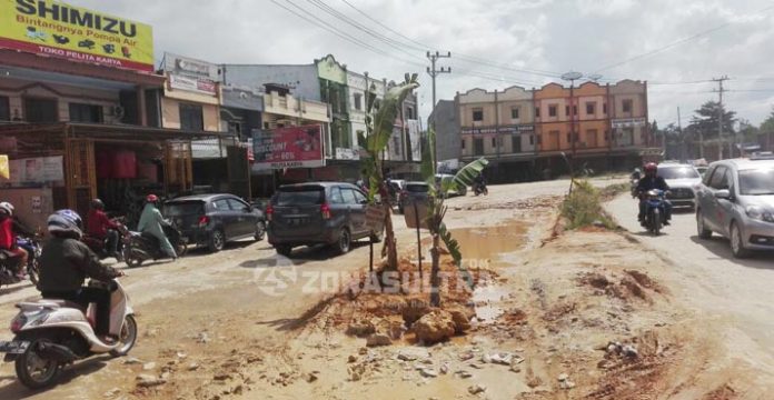 Kesal Tak Kunjung Diperbaiki, Warga Kendari Tanam Pisang di Tengah Jalan