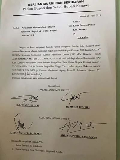 Dua Paslon Bupati Sebut Pilkada Konawe Cacat Hukum