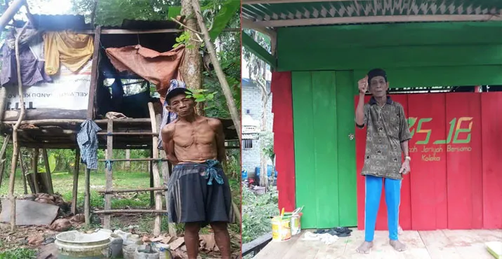 Gubuk reot milik Side (kiri) dan Rumah Baru untuk Side (kanan)