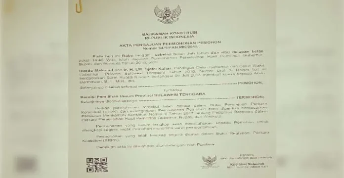 Rusda – Sjafei Resmi Layangkan Gugatan ke MK