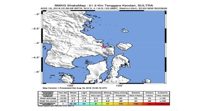 Gempabumi 2.3 SR Guncang Kendari Sabtu Malam