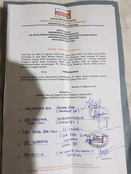 Jabatan Plt Ketua Hanura Sultra Diperpanjang