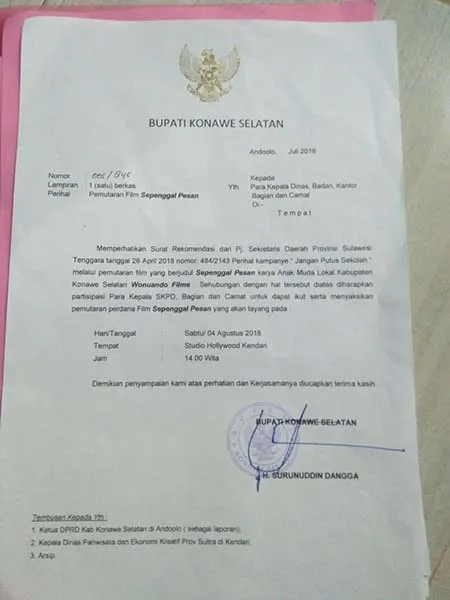 Bawa Pesan Pendidikan, Pemda Konsel Ajak Masyarakat Nobar Film Sepenggal Pesan