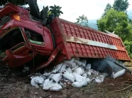 Rem Blong, Truk Pengangkut Pupuk Terguling di Kolut