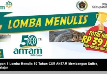 ANTAM Penyedia Lapangan Kerja Sekaligus Pelopor Andalan Kabupaten Kolaka dalam Bersaing di Kancah Internasional Juara Harapan 1 Lomba Menulis 50 Tahun CSR ANTAM Membangun Sultra, Kategori Pelajar