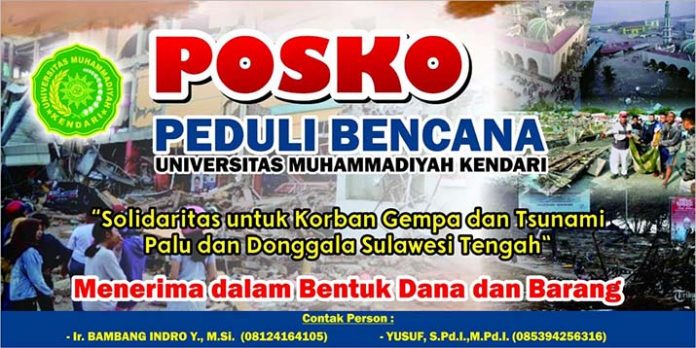 Peduli Sulteng, UMK Kendari Bentuk Posko Bantuan