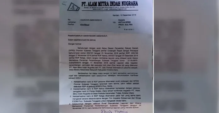 Tiga Kali Tak Hadiri Hearing DPRD Sultra, PT AMIN Minta Maaf