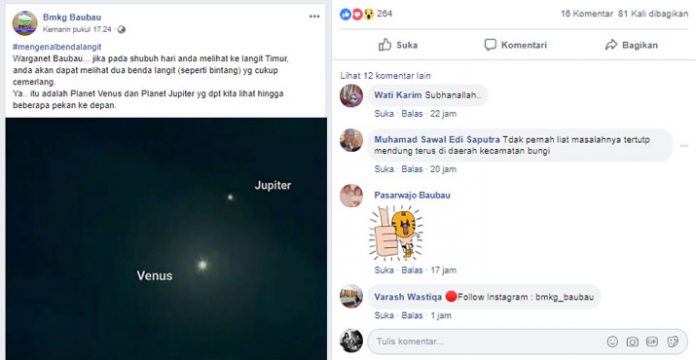 Planet Venus dan Jupiter Dapat Terlihat di Langit Baubau