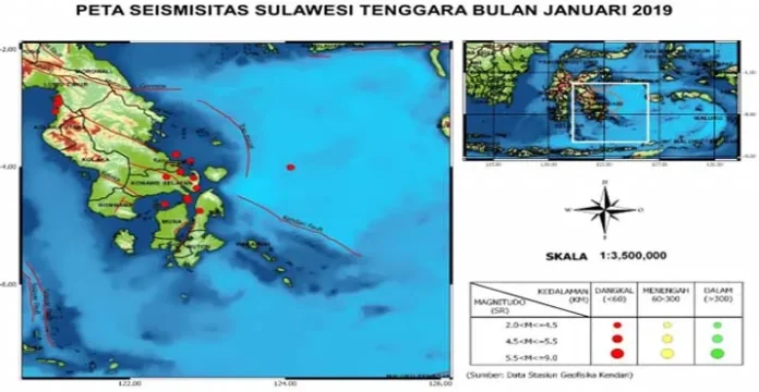 Sepanjang Januari Sultra Diguncang 59 Kali Gempa, Dipicu 3 Sesar Aktif
