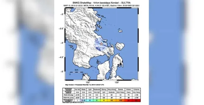 gempa_13_maret Gempa Tektonik 3.6 SR Guncang Kendari Rabu Malam