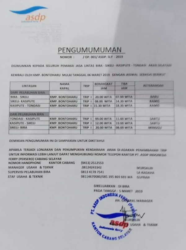 KMP Bontoharu Rute Tondasi-Sikeli-Bira Kembali Beroperasi
