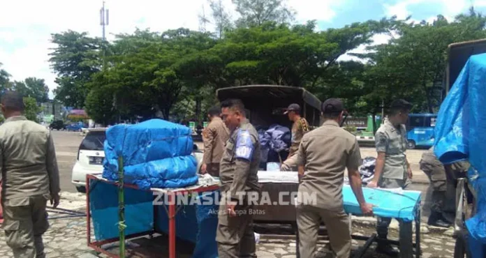 polpp Sterilkan Lokasi Jalan Santai Jokowi, Pol PP Tertibkan Pedagang di Eks MTQ