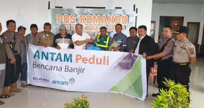 bantuan antam konut PT ANTAM UBPN Sultra kembali menyalurkan bantuan untuk korban banjir di Konut