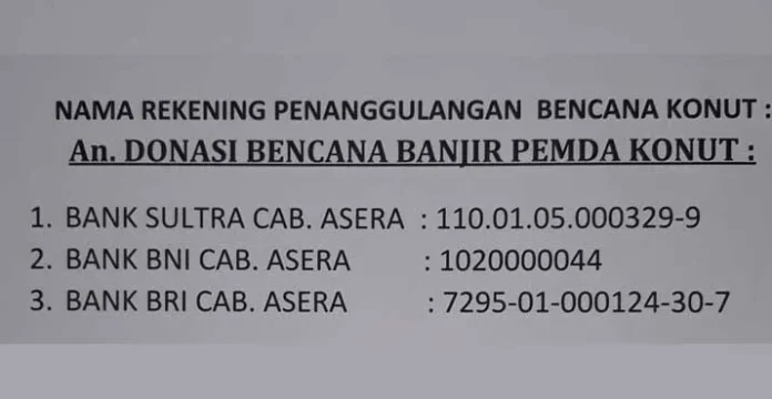 rek_banjir_konut Pemda Konut Buka Rekening Donasi Korban Banjir