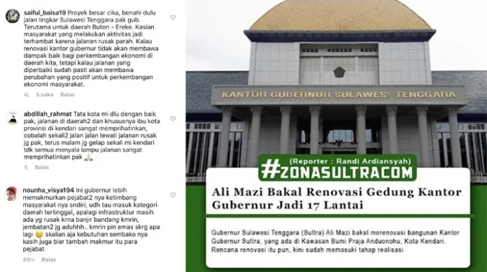 Ali Mazi Ingin Bangun Kantor 17 Lantai, Netizen Minta Perbaikan Jalan