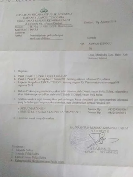 Diduga Pakai Ijazah Palsu, Warga Matabubu Konsel Polisikan Kadesnya