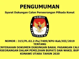 Pengumuman Syarat Dukungan Calon Perseorangan Pilkada Konut Pengumuman Syarat Dukungan Calon Perseorangan Pilkada Konut