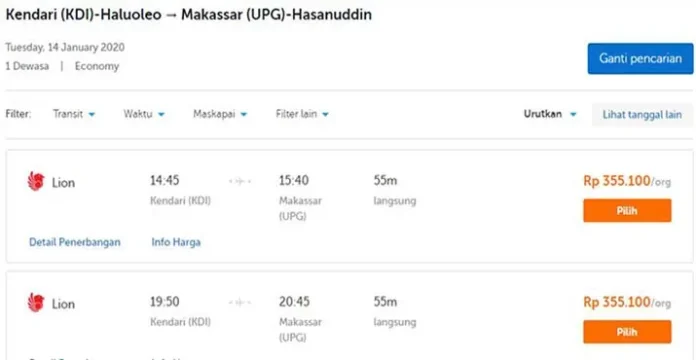 Harga Tiket Pesawat Turun, Kendari- Makassar Rp350 Ribuan