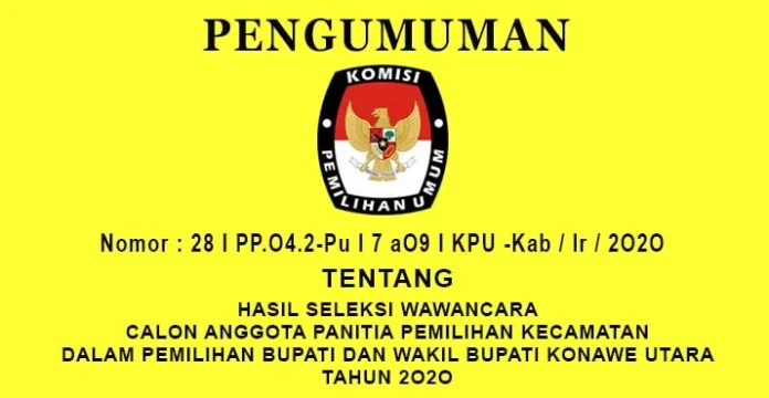KPU Konut Tetapkan Hasil Rekrutmen PPK Pilkada Konut, Ini Daftar Namanya